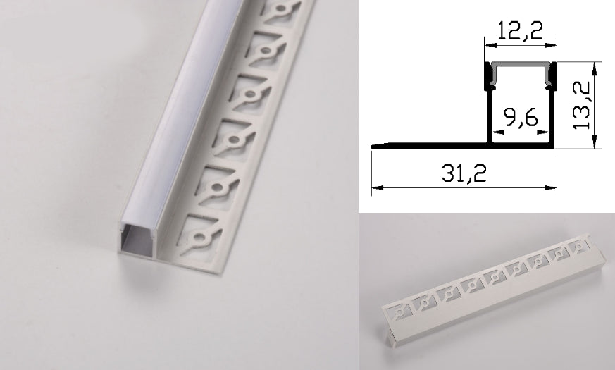 Profil led aluminiu HSM- 301/1 – ingropat/gips carton/1m